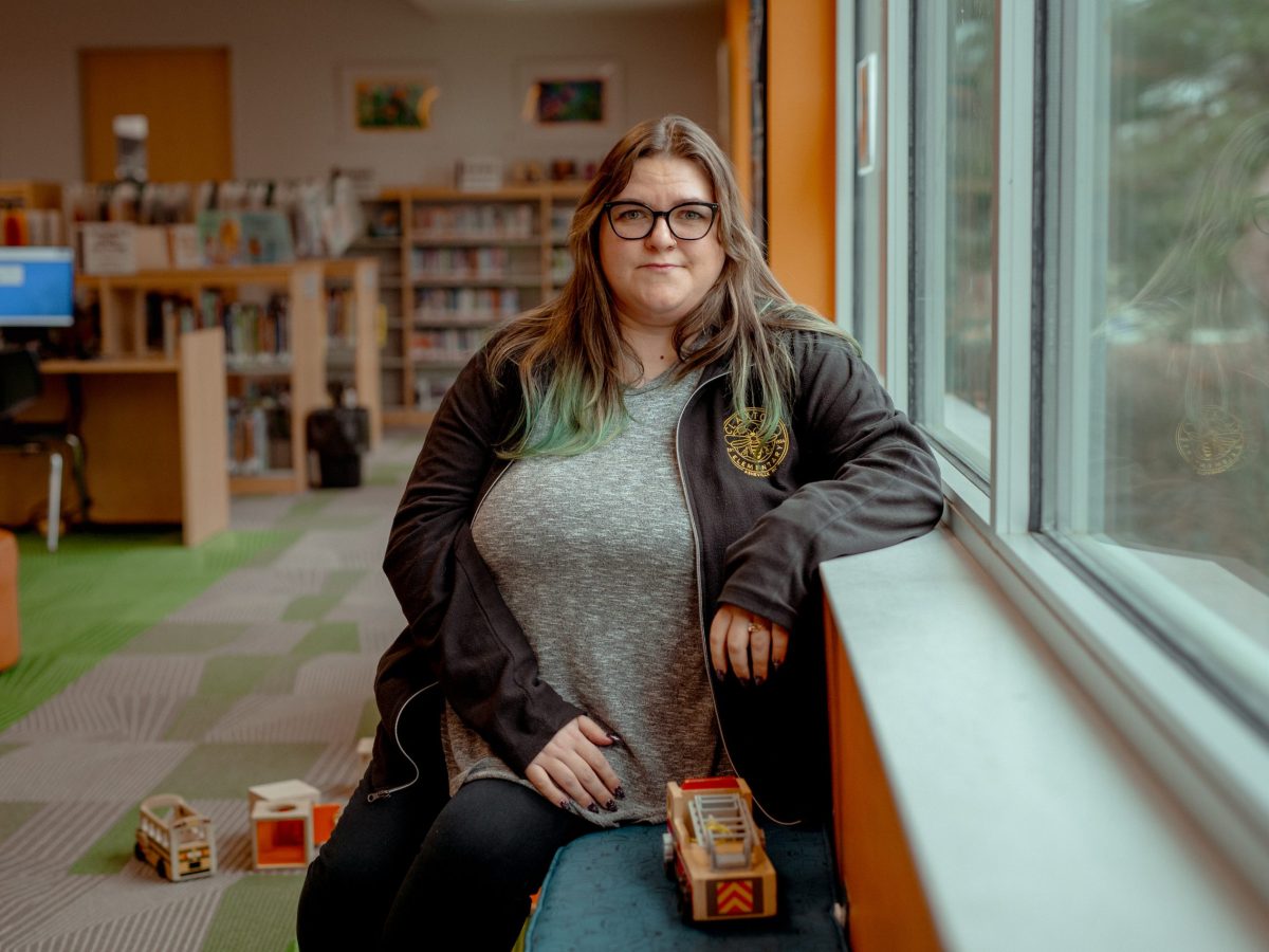 a woman in a library