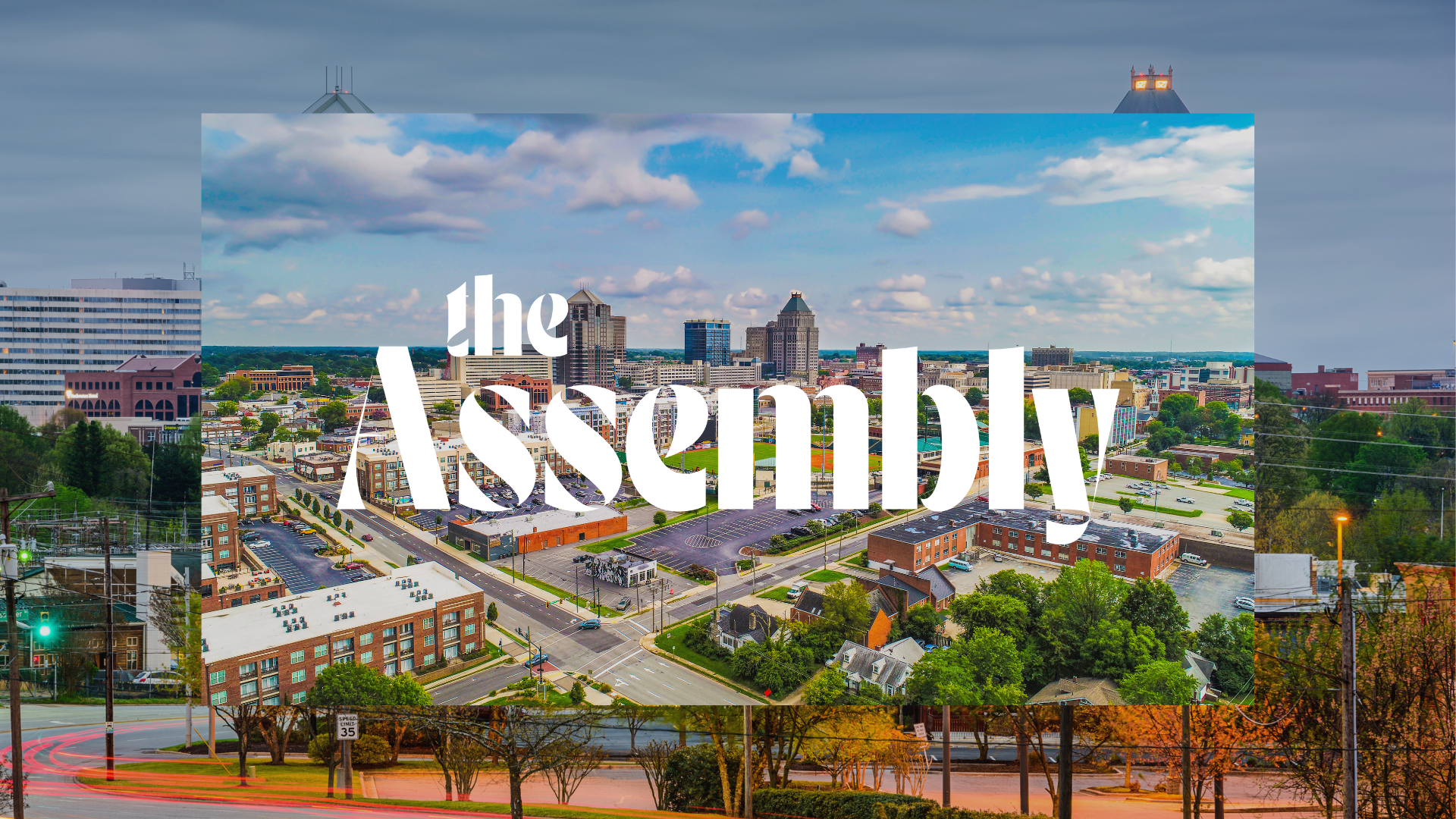 Greensboro News | The Assembly logo over a photo of Greensboro, NC